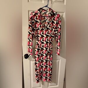 Express geometric print button up dress, long sleeve, size medium.